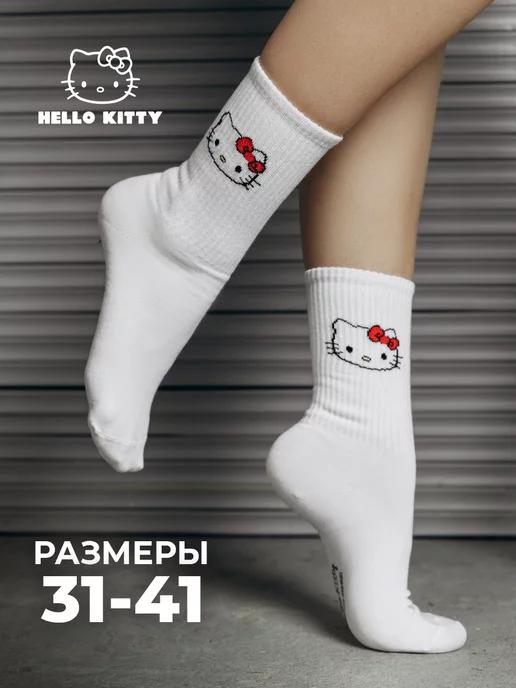 Hello Kitty | Носки женские белые высокие с принтом аниме y2k