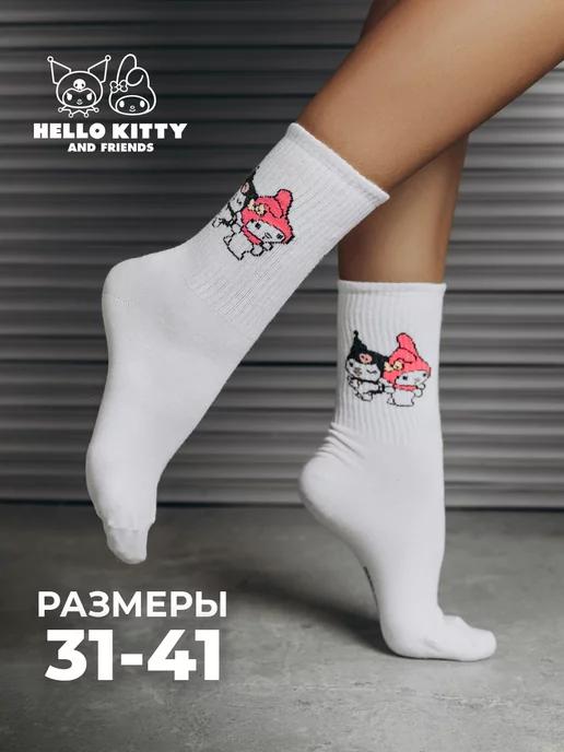 Hello Kitty | Носки женские белые высокие с принтом аниме y2k