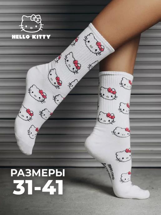 Hello Kitty | Носки женские белые высокие с принтом аниме y2k