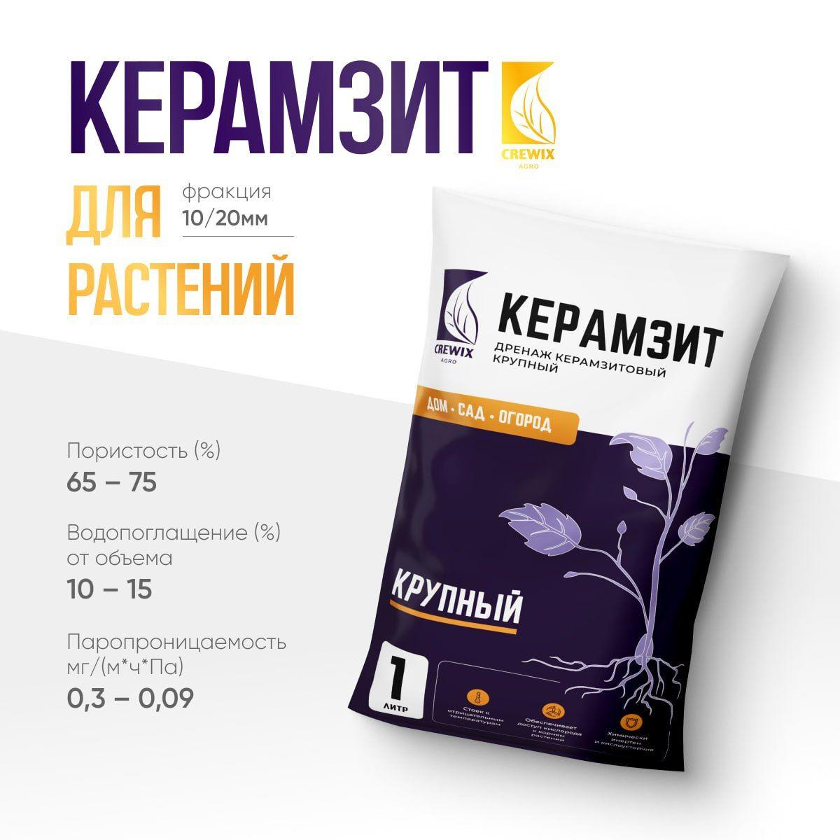 CREWIX AGRO | Керамзит для растений дренаж 1 л крупный