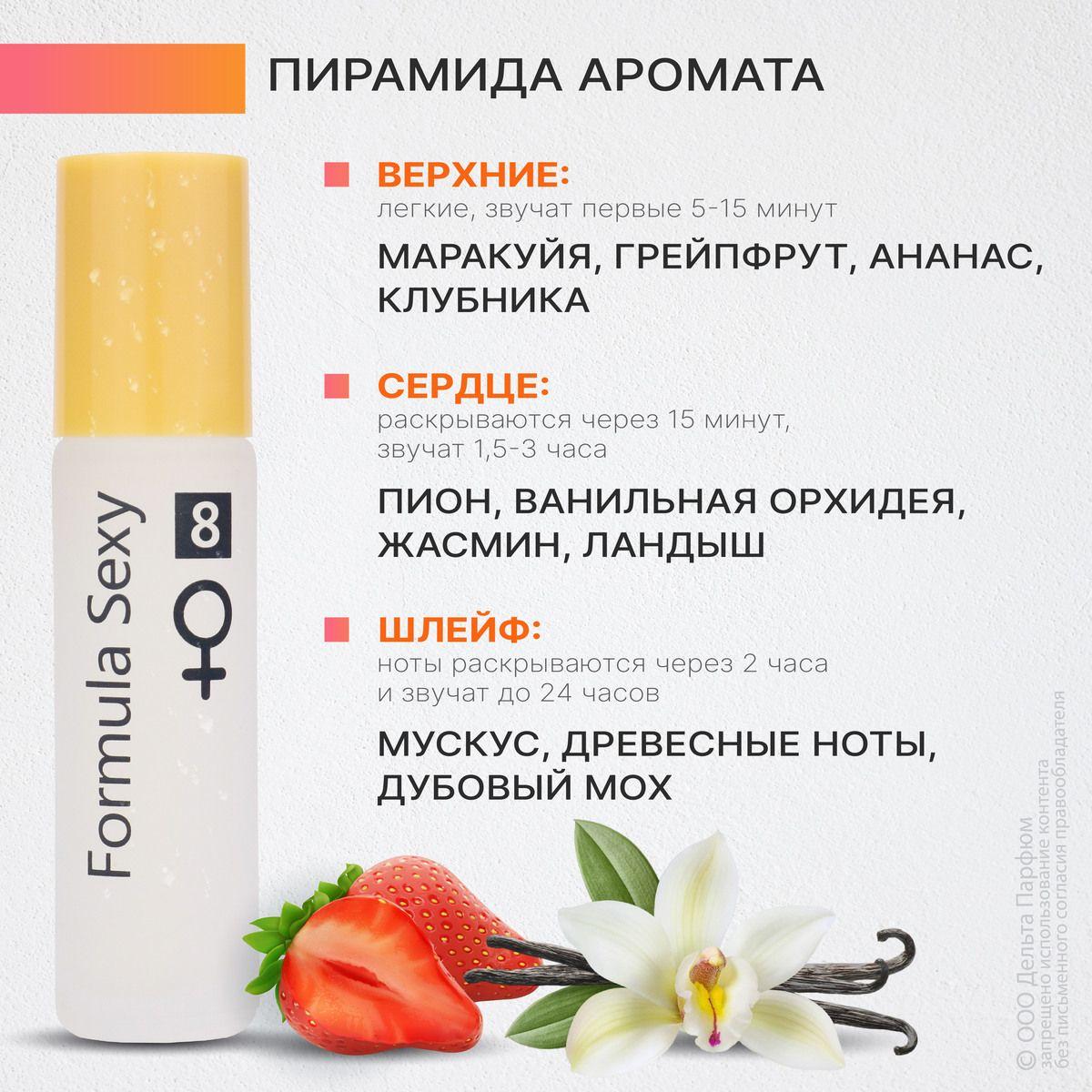 Formula Sexy | Духи масляные женские с феромонами Formula Sexy №8 ананас клубника пион дерево 8 мл подарок девушке