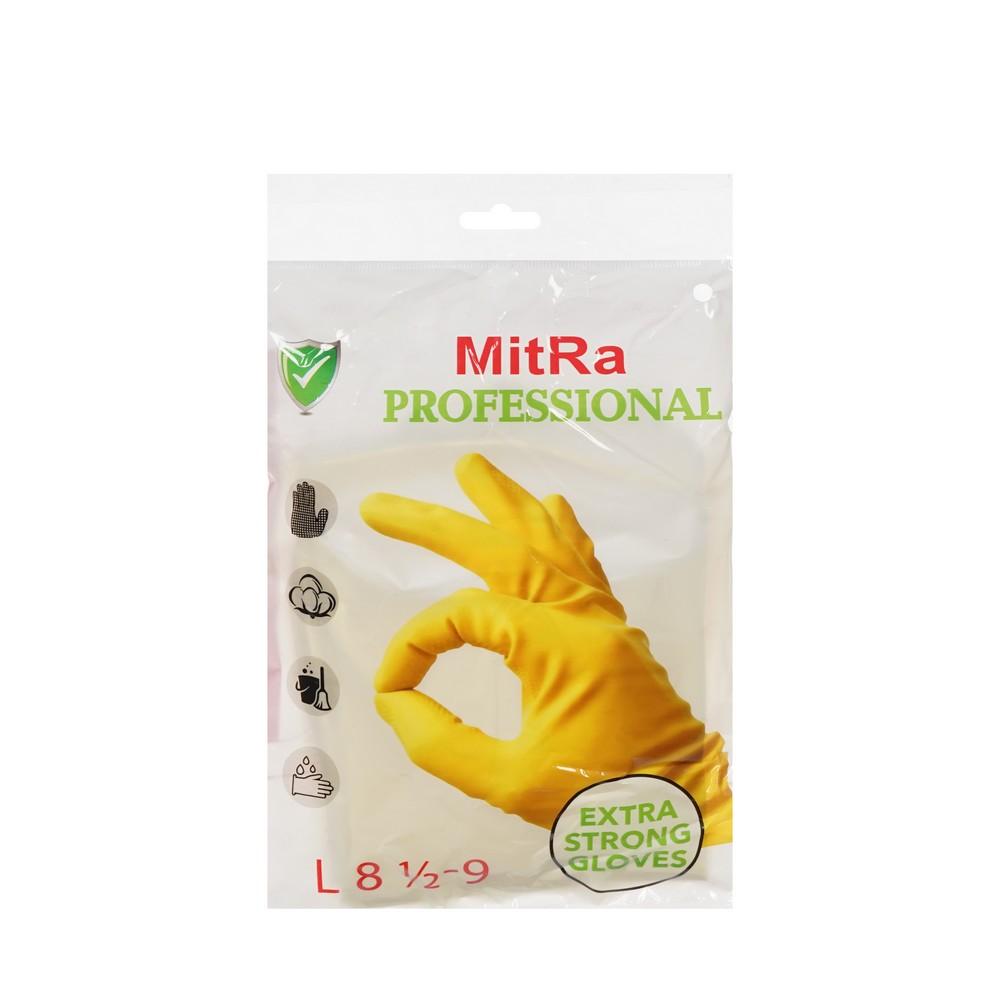 MitRa | Перчатки латексные с хлопковым напылением MitRa Professional желтые L