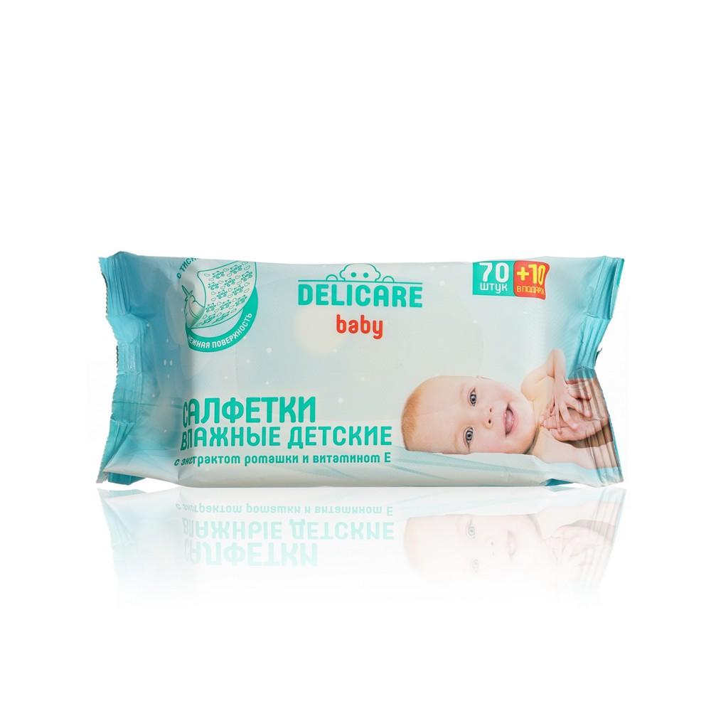 Delicare | Влажные салфетки Delicare для детей с экстрактом ромашки и витамином Е 80шт
