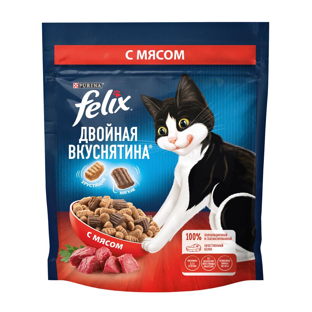 Felix Cухой корм для взрослых кошек Двойная вкуснятина, с мясом, 200 гр.