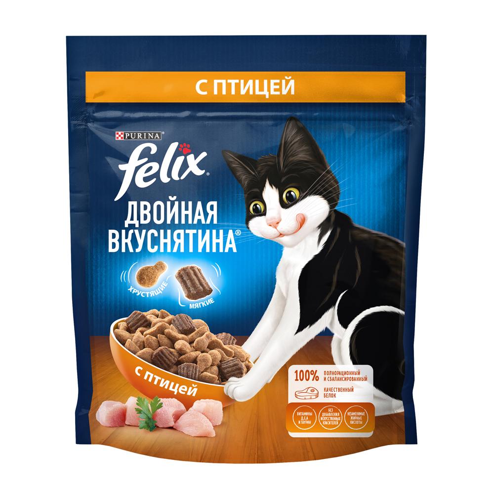 Felix Cухой корм для взрослых кошек Двойная вкуснятина, с птицей, 200 гр.
