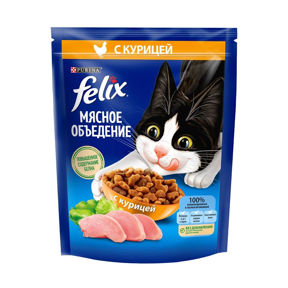 Felix Cухой корм для взрослых кошек Мясное объедение, с курицей, 200 гр.