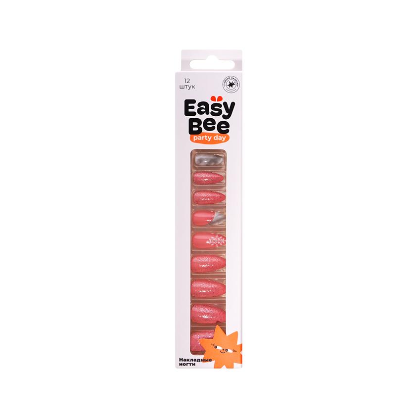 EASYBEE | Набор накладных ногтей с клеевыми стикерами `EASYBEE` NAIL DAY Pink Marble (12 шт + клеевые стикеры 24 шт)